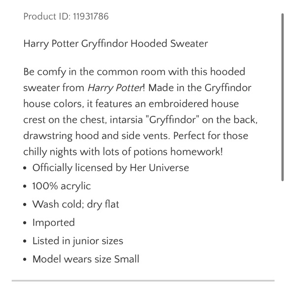 CLOSET CLOSING 4/28❗️ Harry Potter Gryffindor Hooded Sweater - Picture 3 of 6